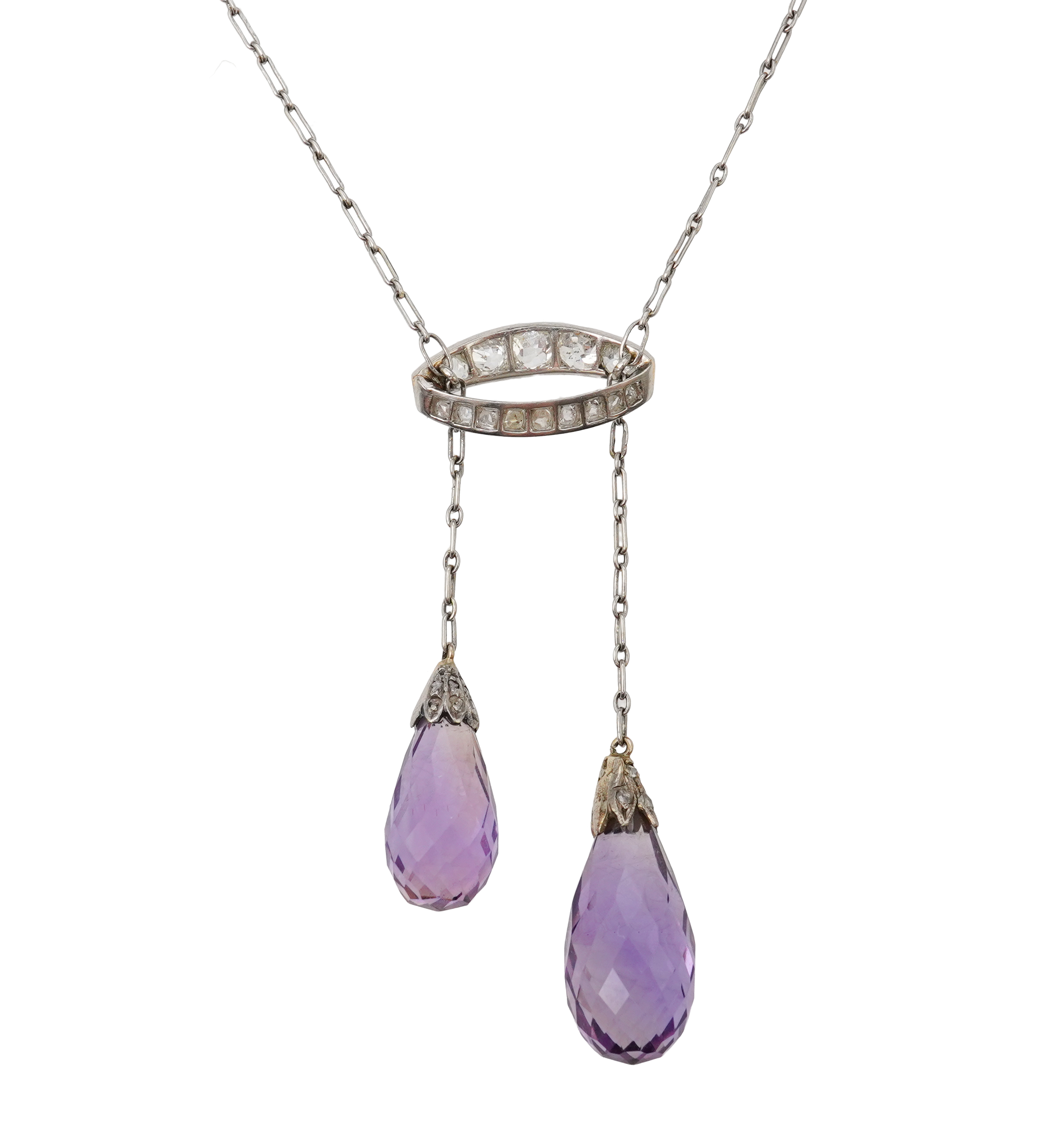 An Art Deco amethyst and diamond negligée pendant, France, circa 1920